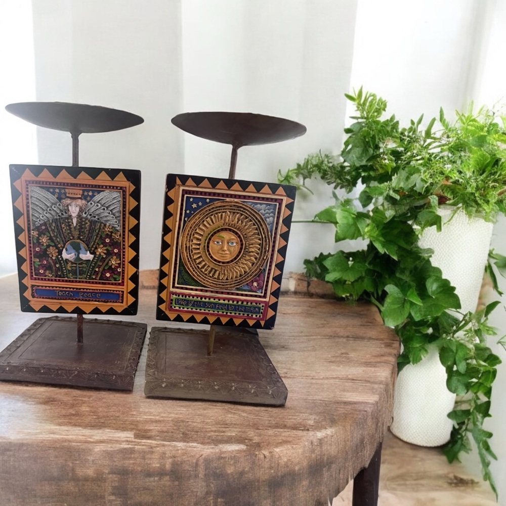 Pair of Amazonia by Marsha McCarthy for Silvestri, Hand painted Candle Holders